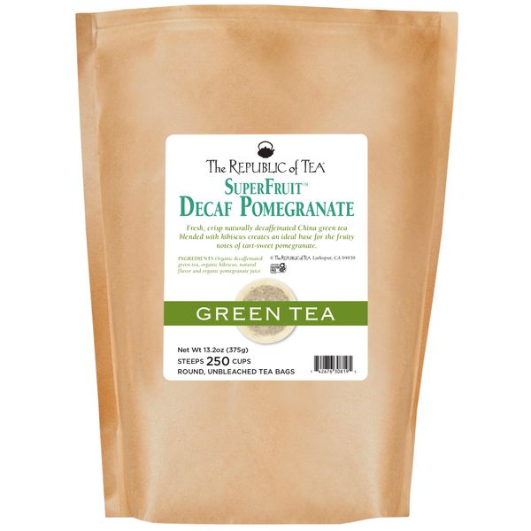 The Republic Of Tea Decaf Organic Pomegranate Green Superfruit Tea Bags, 250 Tea Bag Bulk