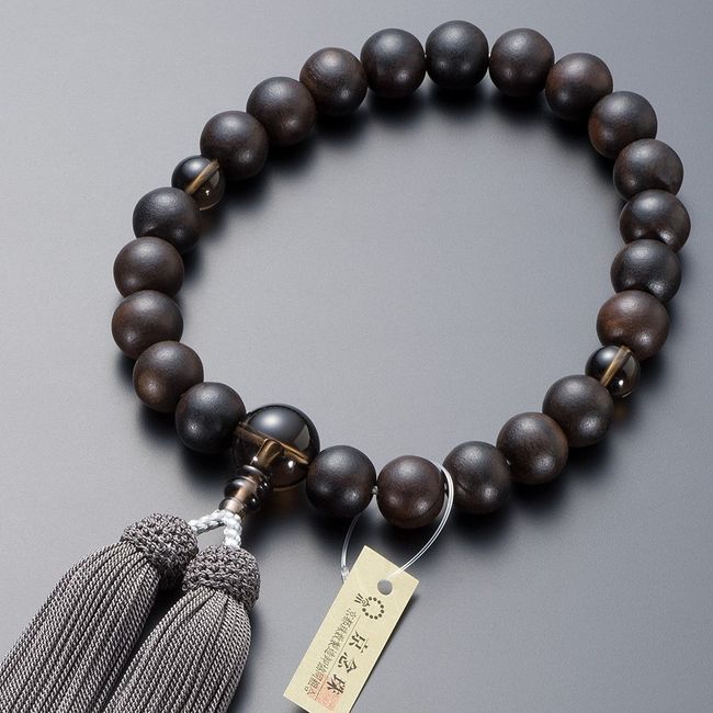 [Butsudanya Takita Shoten] Kyoto Prayer Beads, Men's, Banded Ebony (Matte), Brown Crystal Tailor, 22 Balls, Pure Silk Head, Rosary Bag Included, Certificates Included