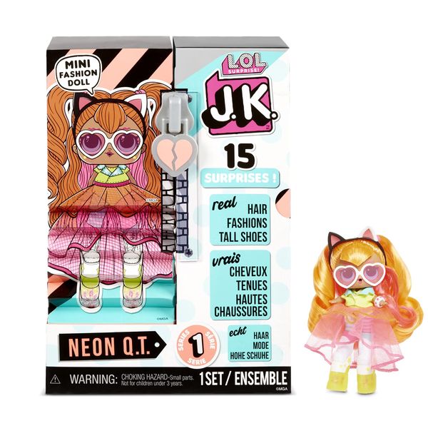 L.O.L. Surprise! JK Neon Q.T. Mini Fashion Doll with 15 Surprises Including Dress Up Doll Outfits, Exclusive Doll Accessories- Gifts for Girls and Mix Match Tosy for Kids 4-15 Years