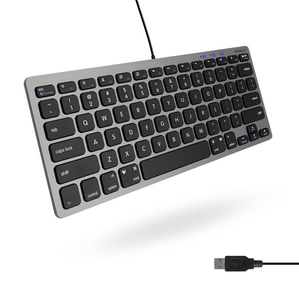 Macally Slim USB Wired Small Compact Mini Computer Keyboard for Apple Mac, iMac, MacBook Pro/Air, Mac Mini, Windows PC Desktops, Laptop (Space Gray)