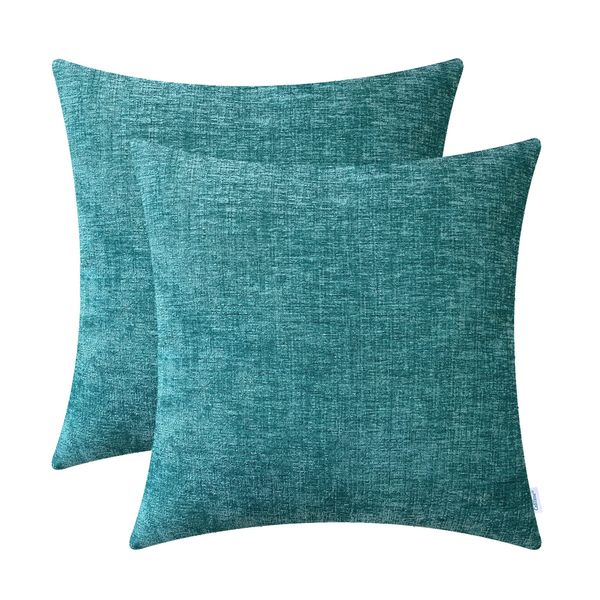 CaliTime Christmas Pack of 2 Cozy Throw Pillow Covers Cases for Couch Sofa Home Decoration Solid Dyed Soft Chenille 18 X 18 Inches Teal