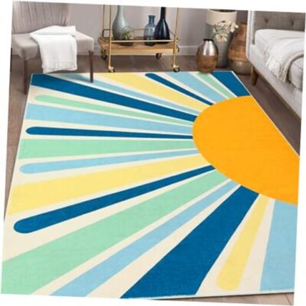 Colorful 5x7 Rug for Living Room Washable Rug Non-Slip Area Rug 5'x7' Blue