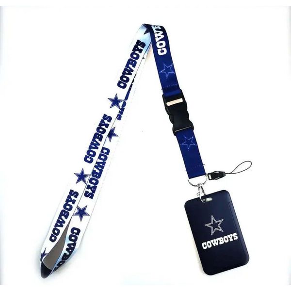 NFL FOOTBALL Lanyard Keychain Dallas Cowboys ID Holder Blue / White US STOCK