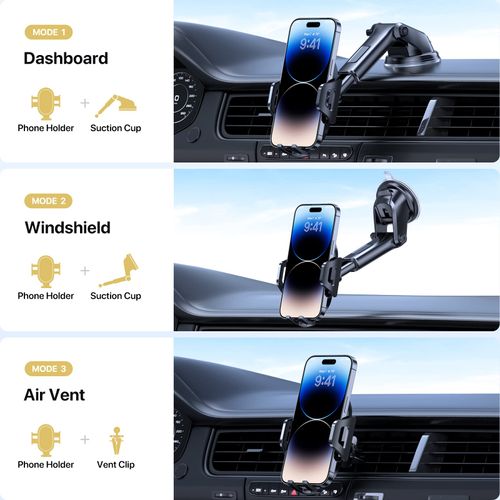 Miracase Car Phone Holder Mount[2023Military-Grade Reliable Suction ] 360° Rotation Phone Stand Accessories Automobile Cradle for Dashboard/Windscreen/Air Vent,Compatible with All Mobile Phones