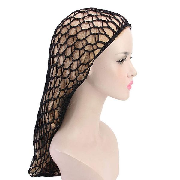 Long Style Net Sleeping Cap Crochet Hairnet Snood Hair Cover Beanie for Women, Black