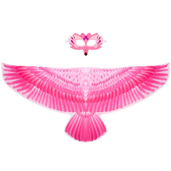 Creatoy Bird Wings Costume for Kids Toddler Dress Up Costumes Hawk Owl Peacock Birthday Party Halloween Favors Gifts (Pink Bird)