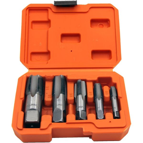 KEWAYO 5 Pcs Pipe Taps NPT Pipe Tap Set Thread Forming Tap 1/8" 1/4" 3/8" 1/2" 3/4" Threading Pipe Tap Set Pipe Threading Tools