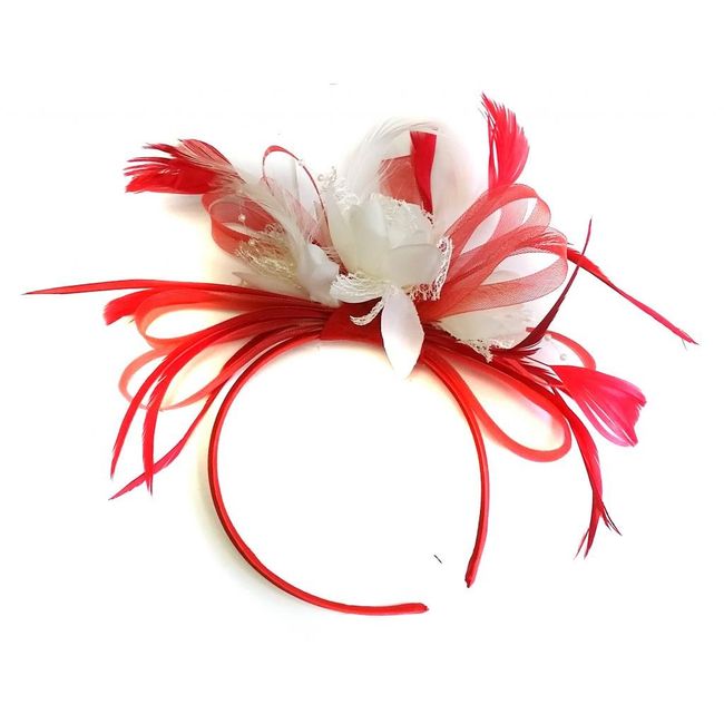 Caprilite Fashion Red and Cream Feather Hair Fascinator Headband Wedding and Royal Ascot Races Ladies