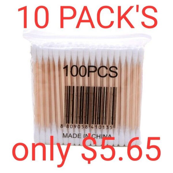 Q-tips/Cotton Swabs bamboo Stick Double Tipped 10 packs of 100=1000 swabs