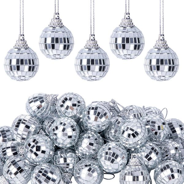 60PCS Disco Ball Ornament - 1.2 Inch Mirror Disco Ball 60s 70s Reflective Mirror Ball Christmas Tree Wedding Birthday Party Ball Ornaments