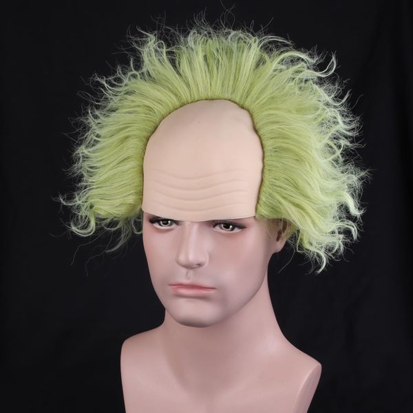 RightOn Green Wig with Bald Cap Costume Wig for Men and Women Short Curly Wig Green Wig Bald Cap Wigs for Cosplay Halloween