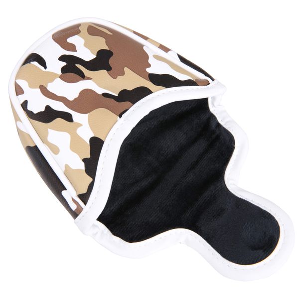 Premium PU Leather Head Cover, Golf Putter Cover, Magnet, Compatible with Mallet Type, Camo, Camo (Beige)