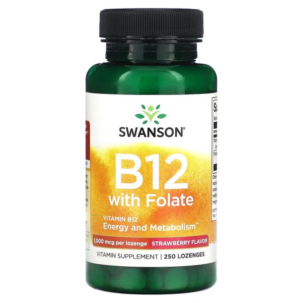 Swanson B12 with Folate Strawberry 1 000 mcg 250 Lozenges, 1 Count