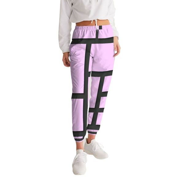 Womens Track Pants - Purple & Black Block Grid Sports Pants - XS