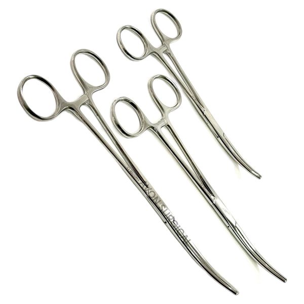 3 Pack - Curved Serrated Hemostat Forceps 6" + 8" + 10" Stainless Steel