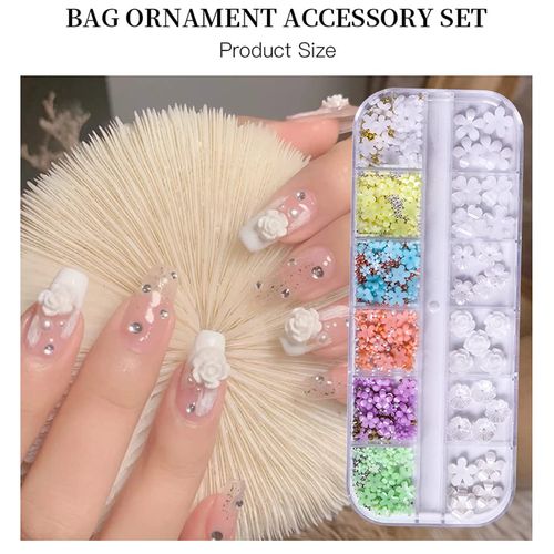 2 Scatole 3D Fiore Nail Art, Resina Petalo Acrilico Nail Art Ornamento Oro e Argento Perline Gioielli Misti Fai-da-Te Accessori per Unghie da Donna Forniture Decorative 24 Griglie