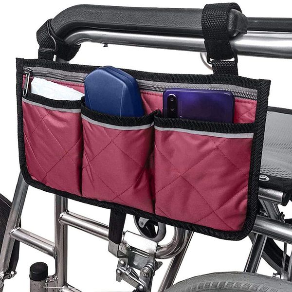 fieldlabo Wheelchair Armrest Pouch, Side Bag, Reflective Line, Walker, Accessories, Easy Installation, Red