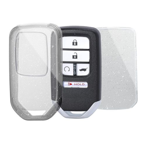 OFFWEGO for Honda Key Fob Cover, Soft TPU Key Case Protection for Honda Accord Civic CRV Pilot Ridgeline Odyssey Smart Protector Remote Start Key, Transparent Bling Gray