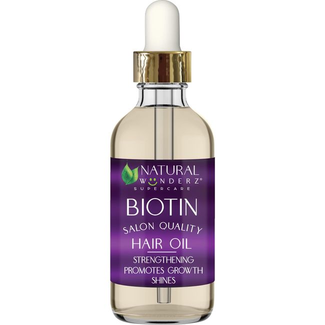 Natural Wunderz Biotin Hair Oil, Supports Hair Growth, Thickening Serum with Collagen and Vitamin B7, Moisturizing Scalp Treatment for Dry and Damaged Hair, Sulfate Free and Vegan Friendly, 4 Fl Oz