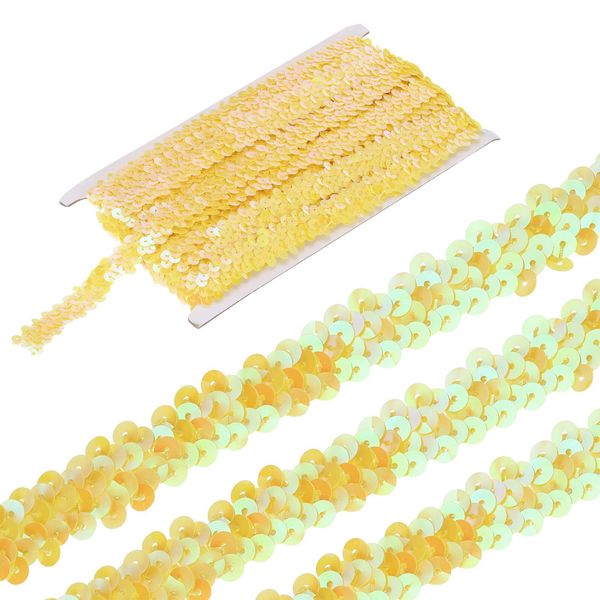 sourcing map 11 Yards 0.8 Inch Elastic Sequins Trim 2 Row Flat Sequin Strip Paillette Sequins Fabric Ribbon for Crafts DIY Sequin Fringe Sewing Yellow