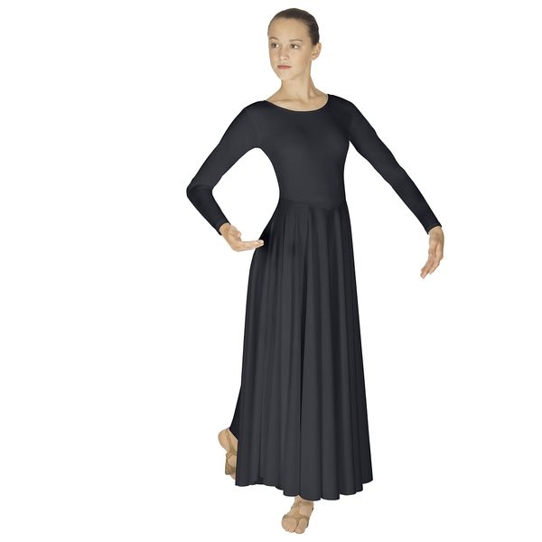 Eurotard Womens 13524 Long Sleeve Worship Praise Liturgical Full Dance Dress (Black, Medium)