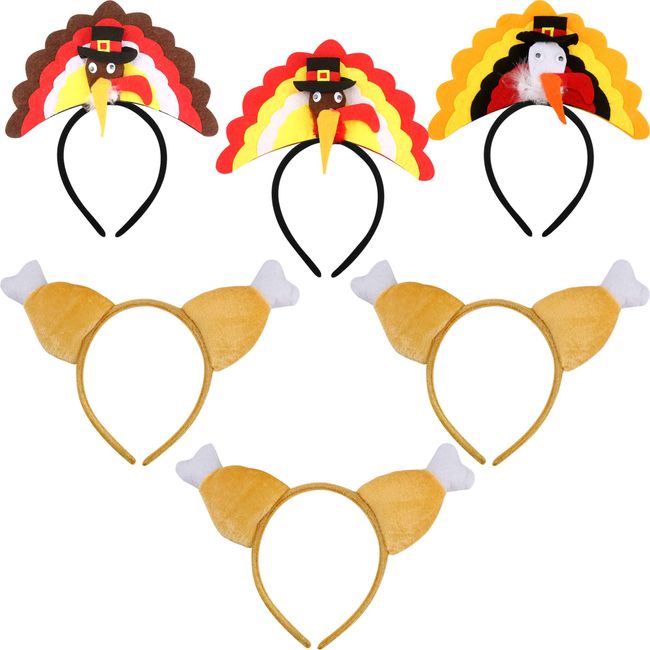 Cagemoga 6 Pack Thanksgiving Headband Turkey Headband Turkey Drumstick Headband Set for Thanksgiving Party Favors Accessories