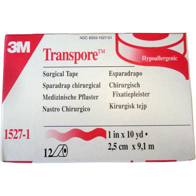 Transpore Surgical Tape by the Box, 1" (Box of 12 Rolls)