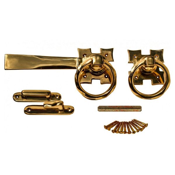 Renovators Supply Manufacturing Door Lock Latch 7 1/4 in. Polished Brass Gate Latch Garage Barn Door Lock with Mounting Hardware