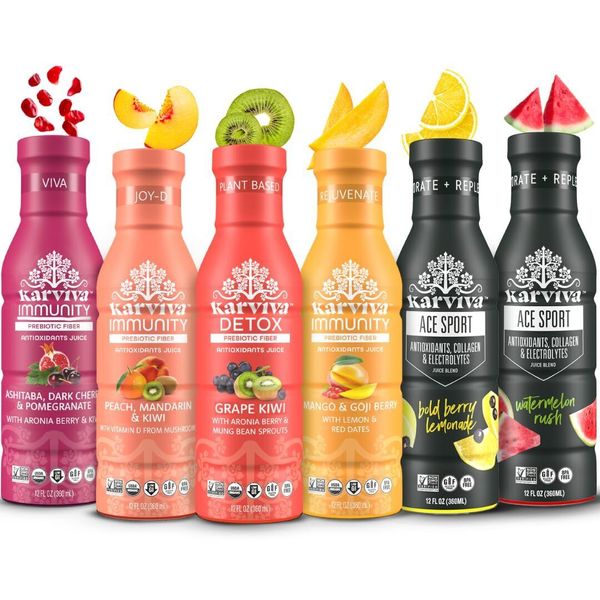 Wellness Detox & Energy Juice Variety Pack – 6 Organic Low-Sugar Fruit Juices...