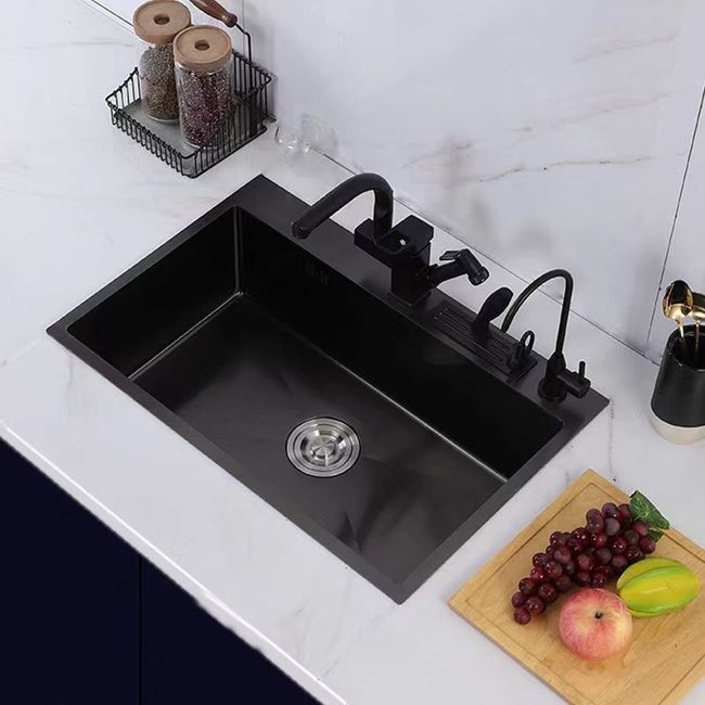 Nano Black Stainless Steel Kitchen Sink Waterfall wash Accessories Dish  Washing Pool Single Sink Bowl Household Kitchen Items