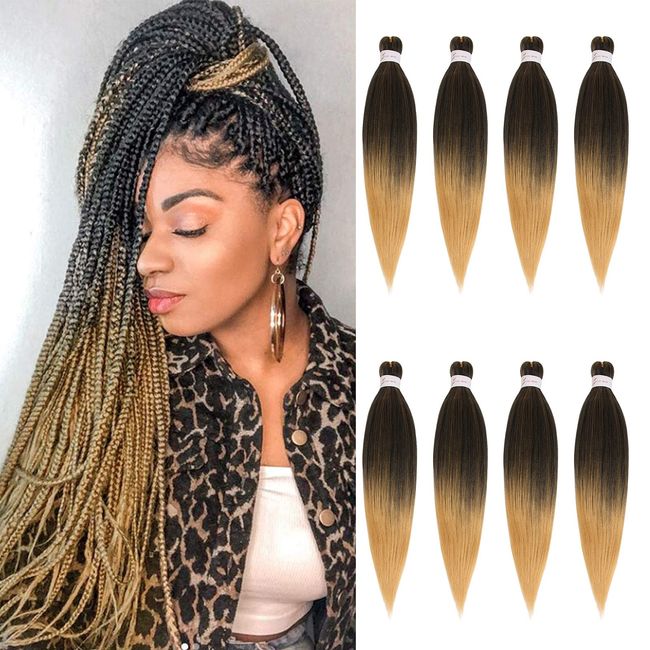 Xtrend 16 Zoll EZ Braids 8Packs vorgedehnte einfache Flechthaarverlängerungen für Box Braids Hair Ombre Blonde Hot Water Setting Synthetic Fiber Hair Extensions T27#