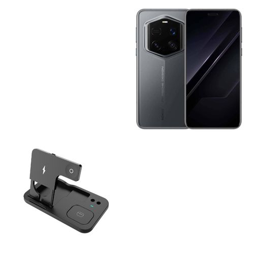 BoxWave Charger Compatible with Honor Magic 7 RSR Porsche Design - Wireless MultiCharge Desktop Stand Pro, Qi Wireless 4 in1 Charger Stand Multiple Devices - Jet Black