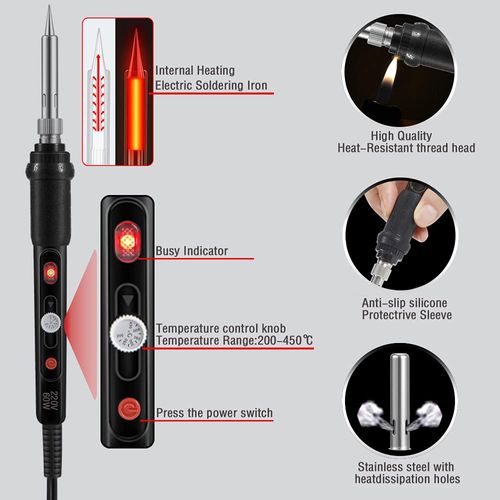 Soldering Iron Kit Electric with Switch 60W Adjustable Temperature200℃ - 450 ℃ Soldering Gun Welding Tools, Solder Wire Tube/Soldering Stand/5pcs Replacement Tips/Tweezers