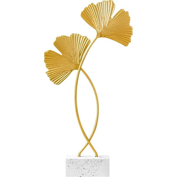 Ginkgo Blatt Metallskulptur, Kreative Ginkgoblatt Statue Deko , Metall Gold Blätter Deko, Moderne Blattskulptur Handcrafted Kunst Statue für Home Office Flurtisch und Schreibtisch - 21x14 cm,Gold