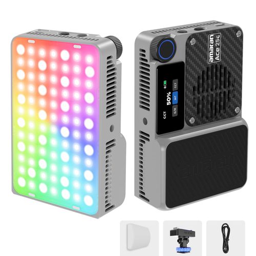 Amaran Ace 25c Pocket RGBWW LED Light, Boost Mode Up to 32W, Full-Color Mini Video Light (2,300-10,000K), 1,171 Lux@1m at 5,600K, 4500mAh Battery with PD Fast Charging for Mobile Creators (Silver)