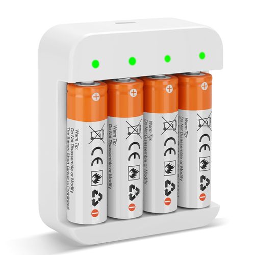 4 Pack Rechargeable 1.5V AA Size Lithium Batteries for Blink Camera, Long-Lasting Double A Battery 2600mWh with 2H Fast Charger (4 Bay Independent Slot)