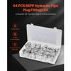64 PCS BSPP Hydraulic Fitting Cap & Plug Assortment Adapter Kit Galvanized Set