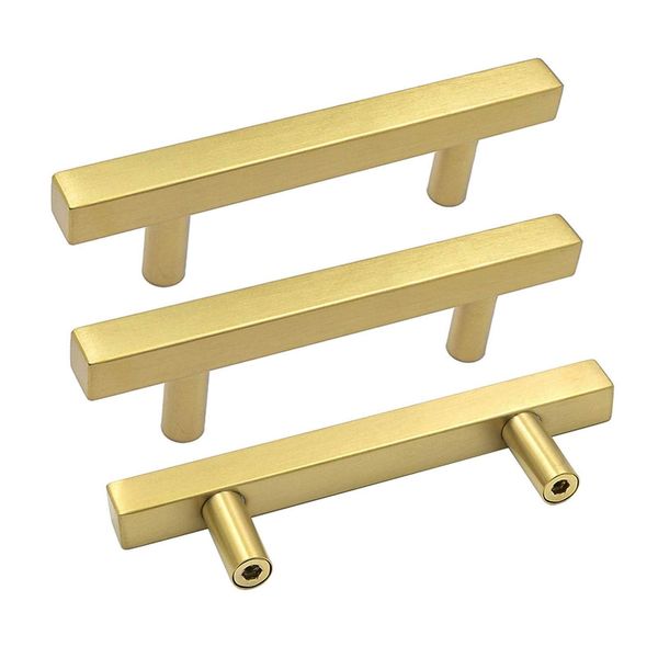 goldenwarm 5Pack Brushed Brass Drawer Pulls Gold Cabinet Pulls 3in Handles for Kitchen Cabinets - LS1212GD76 Kitchen Hardware Square Bar Pulls Cupboard Door Handles 5in Overall Length