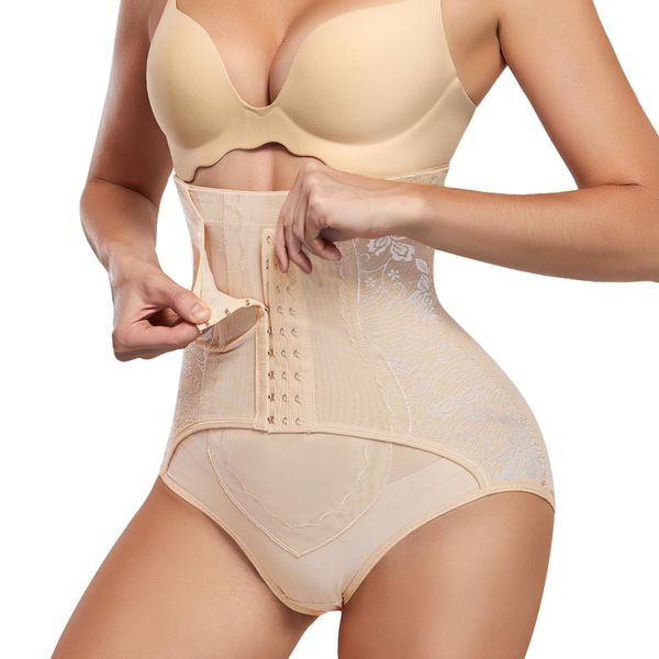 KUMAYES Damen Hohe Taille Shapewear Bauchweg Unterhose Miederhose Korsett Bauch Weg figurenformend Miederslip Body Shape (DE/NL/SE/PL, Alphanumerisch, M, Regular, Regular, Beige)