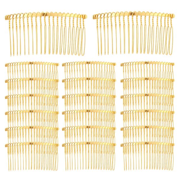 20 Pack Bulk 20 Teeth Silver Gold Black Metal Side Hair Combs Wire Twist Hair Clips Wedding Bridal Veil Combs Decorative Headpiece Freach Twist Updo Bun Accessories (Gold)