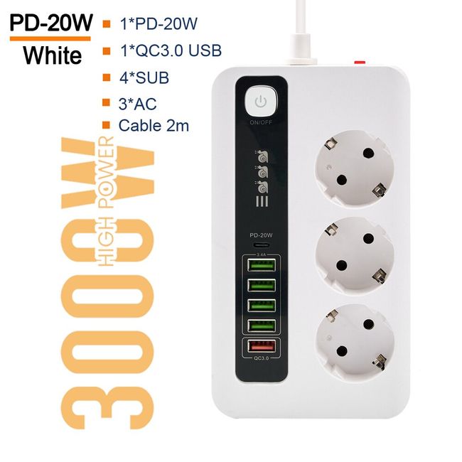 EU Plug AC Outlet Power Strip Multiprise Smart Home Cord Extension Socket 6  USB