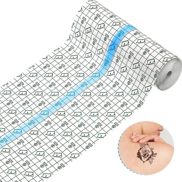 Serfeymi Tattoo Aftercare Waterproof Bandage Tattoo Cover Up Tape Transparent Film Dressing Second Skin Bandage Tattoo Adhesive Wrap for Tattoo Healing Protection - 6 Inch x 1.1 Yard Roll