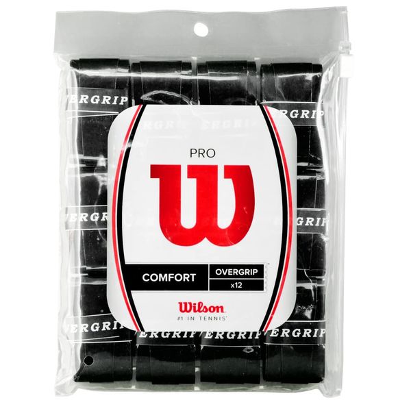 Wilson WRZ4022BK Tennis Badminton Grip Tape PRO OVERGRIP (Pro Overgrip), 12 Pack, Black