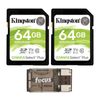 Kingston 64GB SDHC Canvas Select Plus Memory Card 2 Pack with Card Reader Bundle