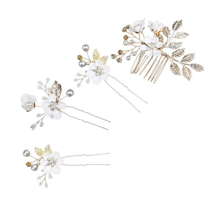 DDKY 4 Stück Haarschmuck Hochzeit Set, Haarschmuck Hochzeit Haarschmuck Blumen,Haarnadeln Brautschmuck Für Braut Und Brautjungfer(3 Stil)