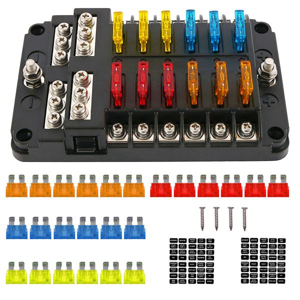 Blade Fuse Box Block Holder Block with LED Indicator 12V Universal 12 Way