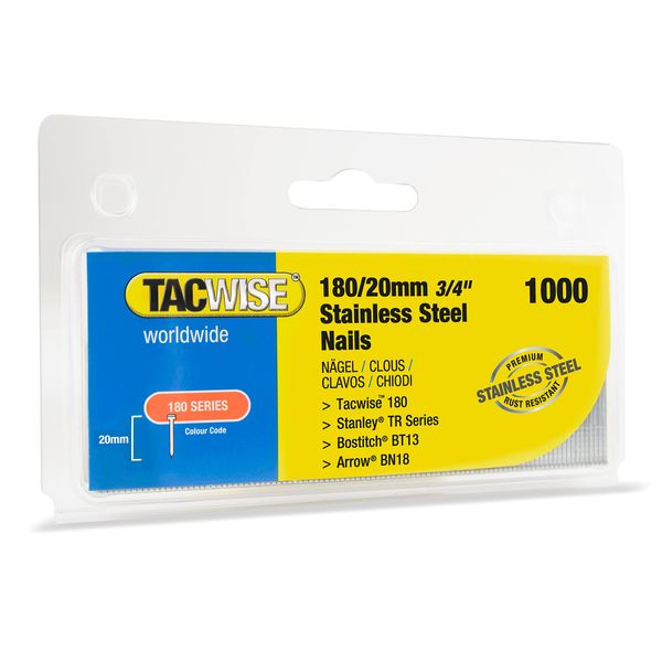 Tacwise 1510 Type 180 / 20 mm Stainless Steel 18G Brad Nails, Pack of 1000