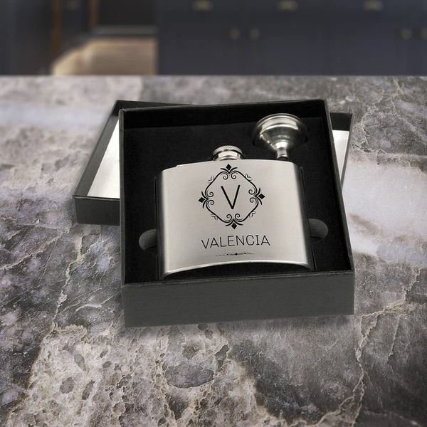 Personalized Stainless Steel Flask Set in Black Box, Custom Flask Set Gift