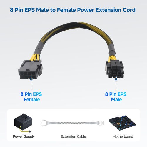 Cable Matters 2-Pack 8 Pin EPS CPU Extension Cable - 10 Inches, 8-Pin ATX/CPU Power Cable Male to Female