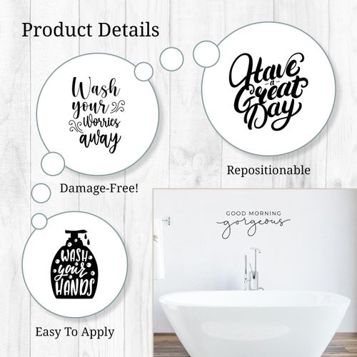 Bathroom Wall Decals - Black Vinyl Stickers for Walls Mirror Shower | Bathroom Rules | Looking Good | Wash Your Hands